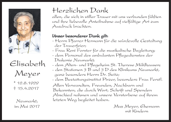 Traueranzeige von Elisabeth Meyer von Neumarkter Nachrichten Lokal