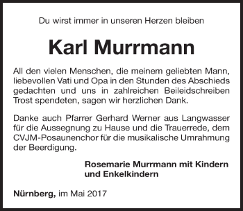 Traueranzeige von Karl Murrmann von Gesamtausgabe Nürnberger Nachrichten/ Nürnberger Ztg.
