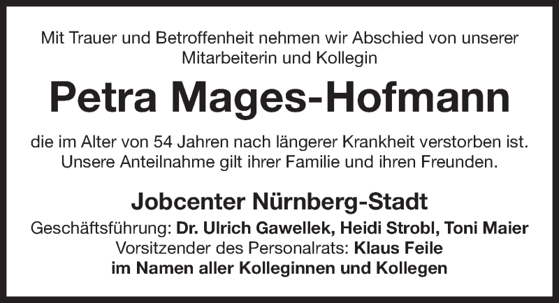  Traueranzeige für Petra Mages-Hofmann vom 10.05.2017 aus Gesamtausgabe Nürnberger Nachrichten/ Nürnberger Ztg.