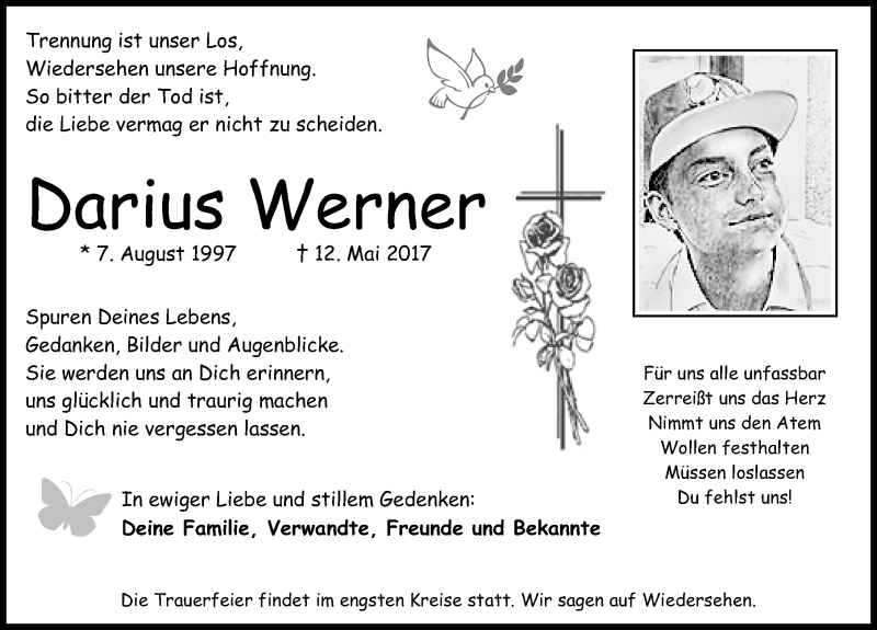  Traueranzeige für Darius Werner vom 20.05.2017 aus Fürther Nachrichten Lokal