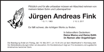 Traueranzeige von Jürgen Andreas Fink von Gesamtausgabe Nürnberger Nachrichten/ Nürnberger Ztg.