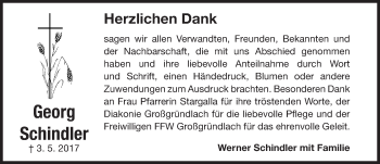 Traueranzeige von Georg Schindler von Gesamtausgabe Nürnberger Nachrichten/ Nürnberger Ztg.
