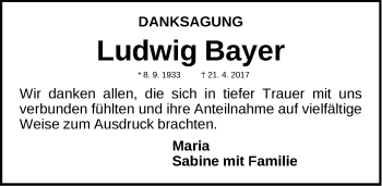 Traueranzeige von Ludwig Bayer von Gesamtausgabe Nürnberger Nachrichten/ Nürnberger Ztg.
