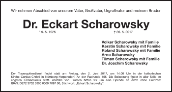Traueranzeige von Eckart Scharowsky von Gesamtausgabe Nürnberger Nachrichten/ Nürnberger Ztg.