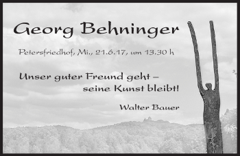 Traueranzeige von Georg Behninger von Gesamtausgabe Nürnberger Nachrichten/ Nürnberger Ztg.