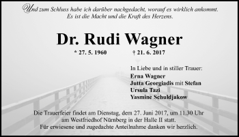 Traueranzeige von Rudi Wagner von Fürther Nachrichten Lokal