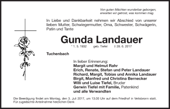 Traueranzeige von Gunda Landauer von Fürther Nachrichten Lokal