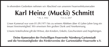 Traueranzeige von Karl Heinz Schmitt von Gesamtausgabe Nürnberger Nachrichten/ Nürnberger Ztg.
