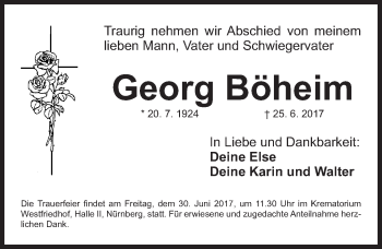 Traueranzeige von Georg Böheim von Gesamtausgabe Nürnberger Nachrichten/ Nürnberger Ztg.