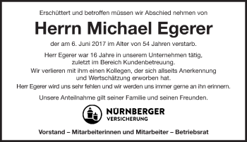 Traueranzeige von Michael Egerer von Gesamtausgabe Nürnberger Nachrichten/ Nürnberger Ztg.