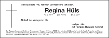 Traueranzeige von Regina Hüls von Gesamtausgabe Nürnberger Nachrichten/ Nürnberger Ztg.