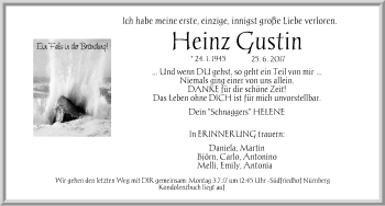 Traueranzeige von Heinz Gustin von Gesamtausgabe Nürnberger Nachrichten/ Nürnberger Ztg.