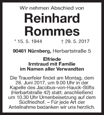 Traueranzeige von Reinhard Rommes von Gesamtausgabe Nürnberger Nachrichten/ Nürnberger Ztg.