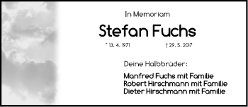 Traueranzeige von Stefan Fuchs von Gesamtausgabe Nürnberger Nachrichten/ Nürnberger Ztg.