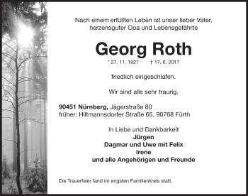 Traueranzeige von Georg Roth von Fürther Nachrichten Lokal