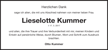 Traueranzeige von Lieselotte Kummer von Gesamtausgabe Nürnberger Nachrichten/ Nürnberger Ztg.