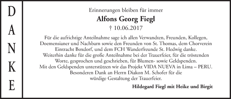  Traueranzeige für Alfons Georg Fiegl vom 28.06.2017 aus Gesamtausgabe Nürnberger Nachrichten/ Nürnberger Ztg.