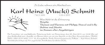 Traueranzeige von Karl Heinz Schmitt von Gesamtausgabe Nürnberger Nachrichten/ Nürnberger Ztg.