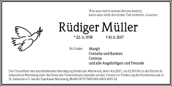 Traueranzeige von Rüdiger Müller von Gesamtausgabe Nürnberger Nachrichten/ Nürnberger Ztg.