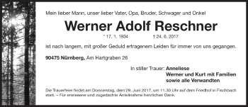 Traueranzeige von Werner Adolf Reschner von Gesamtausgabe Nürnberger Nachrichten/ Nürnberger Ztg.
