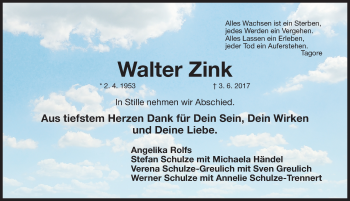 Traueranzeige von Walter Zink von Erlanger Nachrichten Lokal