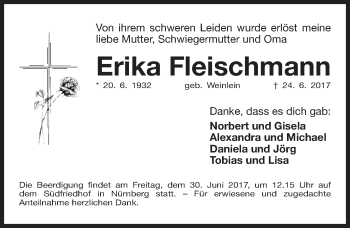 Traueranzeige von Erika Fleischmann von Gesamtausgabe Nürnberger Nachrichten/ Nürnberger Ztg.