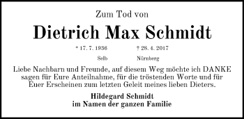 Traueranzeige von Dietrich Max Schmidt von Schwabach