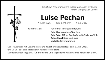 Traueranzeige von Luise Pechan von Schwabach