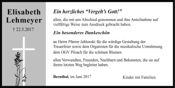 Traueranzeige von Elisabeth Lehmeyer
 von Neumarkter Nachrichten Lokal