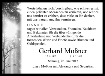 Traueranzeige von Gerhard Moßner von Gesamtausgabe Nürnberger Nachrichten/ Nürnberger Ztg.