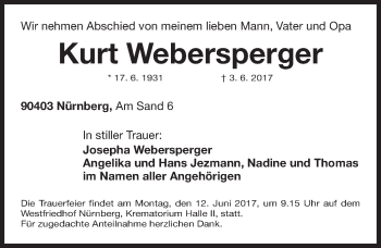 Traueranzeige von Kurt Webersperger von Gesamtausgabe Nürnberger Nachrichten/ Nürnberger Ztg.