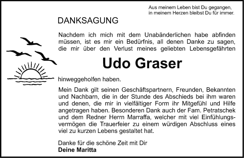  Traueranzeige für Udo Graser vom 10.06.2017 aus Erlanger Nachrichten Lokal