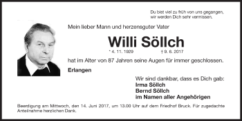 Traueranzeige von Willi Söllch von Erlanger Nachrichten Lokal