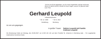 Traueranzeige von Gerhard Leupold von Gesamtausgabe Nürnberger Nachrichten/ Nürnberger Ztg.