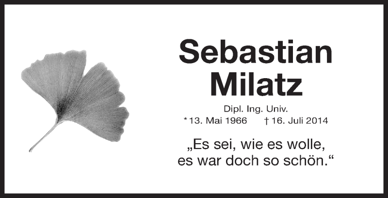  Traueranzeige für Sebastian Milatz vom 15.07.2017 aus Erlanger Nachrichten Lokal