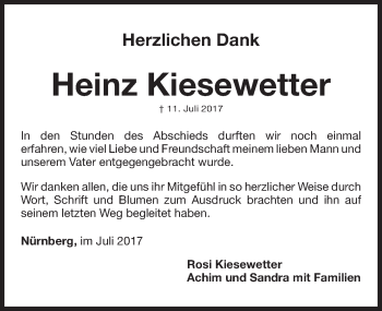 Traueranzeige von Heinz Kiesewetter von Gesamtausgabe Nürnberger Nachrichten/ Nürnberger Ztg.