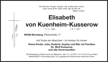 Traueranzeige von Elisabeth von Kuenheim-Kusserow von Nordbayerische Nachrichten Forchheim Lokal