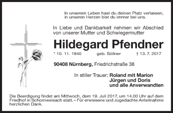 Traueranzeige von Hildegard Pfendner von Gesamtausgabe Nürnberger Nachrichten/ Nürnberger Ztg.