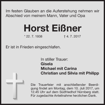 Traueranzeige von Horst Eißner von Gesamtausgabe Nürnberger Nachrichten/ Nürnberger Ztg.