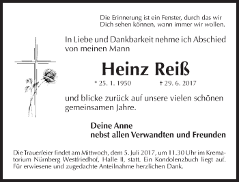 Traueranzeige von Heinz Reiß von Gesamtausgabe Nürnberger Nachrichten/ Nürnberger Ztg.