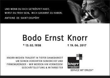 Traueranzeige von Bodo Ernst Knorr von Gesamtausgabe Nürnberger Nachrichten/ Nürnberger Ztg.