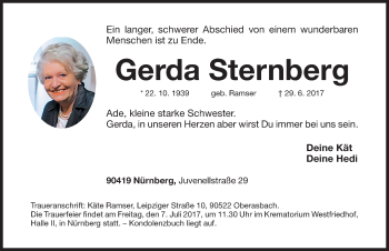Traueranzeige von Gerda Sternberg von Gesamtausgabe Nürnberger Nachrichten/ Nürnberger Ztg.