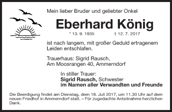 Traueranzeige von Eberhard König von Gesamtausgabe Nürnberger Nachrichten/ Nürnberger Ztg.