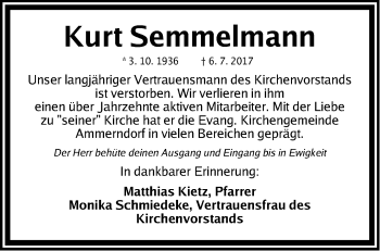 Traueranzeige von Kurt Semmelmann von Fürther Nachrichten Lokal