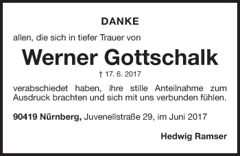 Traueranzeige von Werner Gottschalk von Gesamtausgabe Nürnberger Nachrichten/ Nürnberger Ztg.