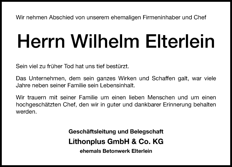  Traueranzeige für Wilhelm Elterlein vom 26.07.2017 aus Altmühl-Bote Lokal