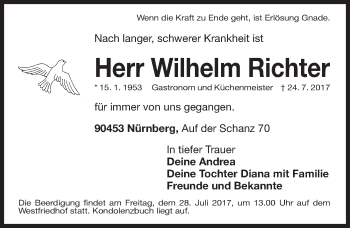 Traueranzeige von Wilhelm Richter von Gesamtausgabe Nürnberger Nachrichten/ Nürnberger Ztg.