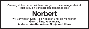 Traueranzeige von Norbert Gstattenbauer von Gesamtausgabe Nürnberger Nachrichten/ Nürnberger Ztg.