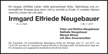 Traueranzeige von Irmgard Elfriede Neugebauer  von Gesamtausgabe Nürnberger Nachrichten/ Nürnberger Ztg.
