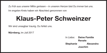 Traueranzeige von Klaus-Peter Schweinzer von Gesamtausgabe Nürnberger Nachrichten/ Nürnberger Ztg.